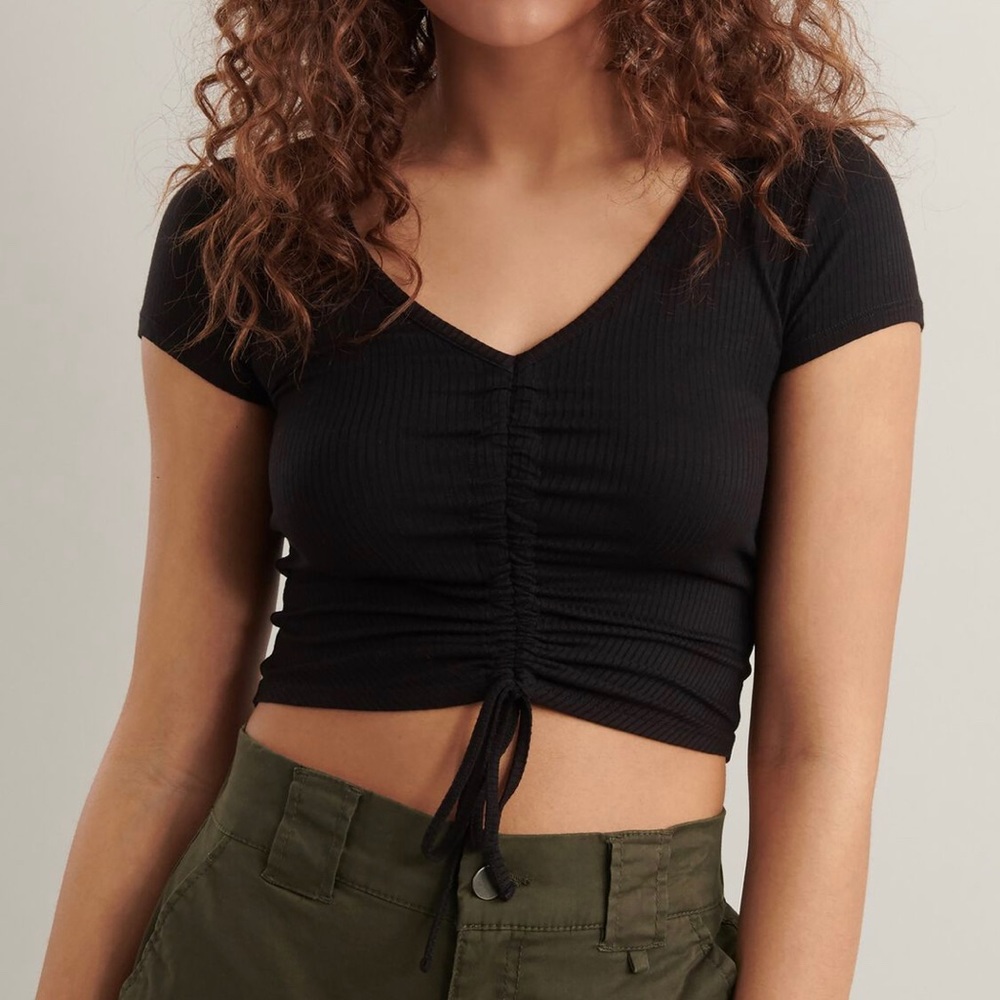 Garage black ribbed The V Ruched Tee